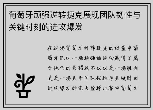 葡萄牙顽强逆转捷克展现团队韧性与关键时刻的进攻爆发