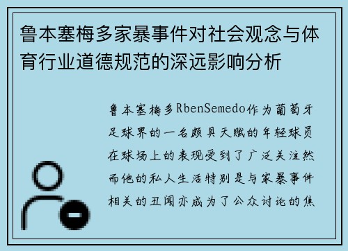 鲁本塞梅多家暴事件对社会观念与体育行业道德规范的深远影响分析